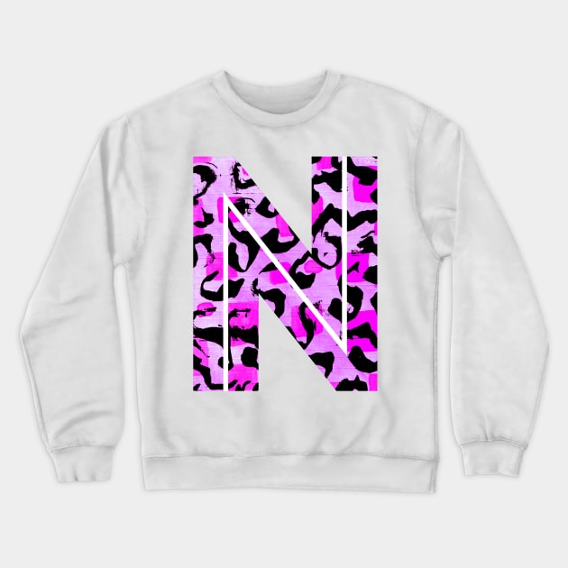 Letter N Watercolour Leopard Print Alphabet Crewneck Sweatshirt by Squeeb Creative